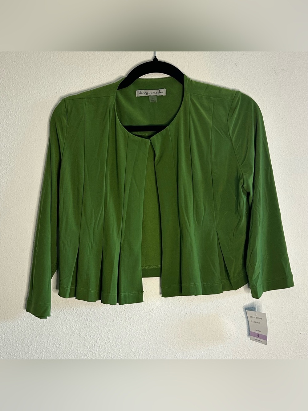 Danny & Nicole Green Pleated Open-Front Jacket